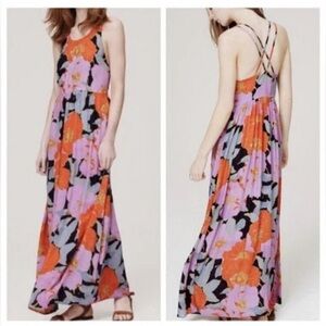 Loft by Ann Taylor Floral Sleeveless Pink Purple Midi boho dress women size 4